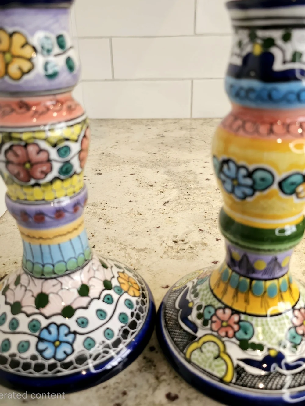 Hand-Painted Multicolor Earthenware Candle Holders Floral Talavera Pue Mex. Art